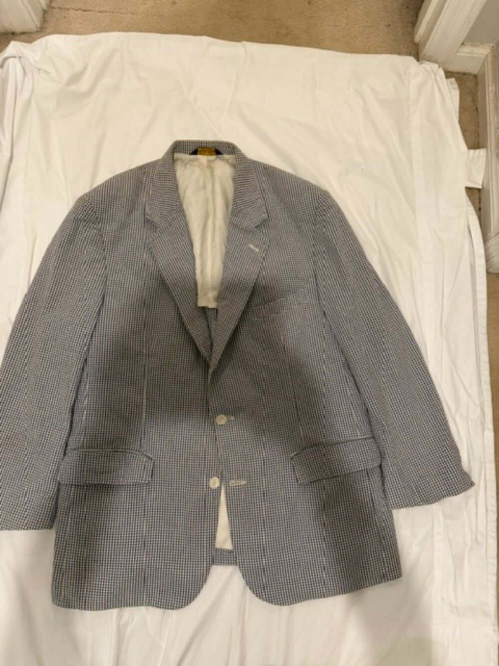 Vintage Men's Brooks Brothers Blazer Size 46R Blue Checked Seersucker Sportscoat
